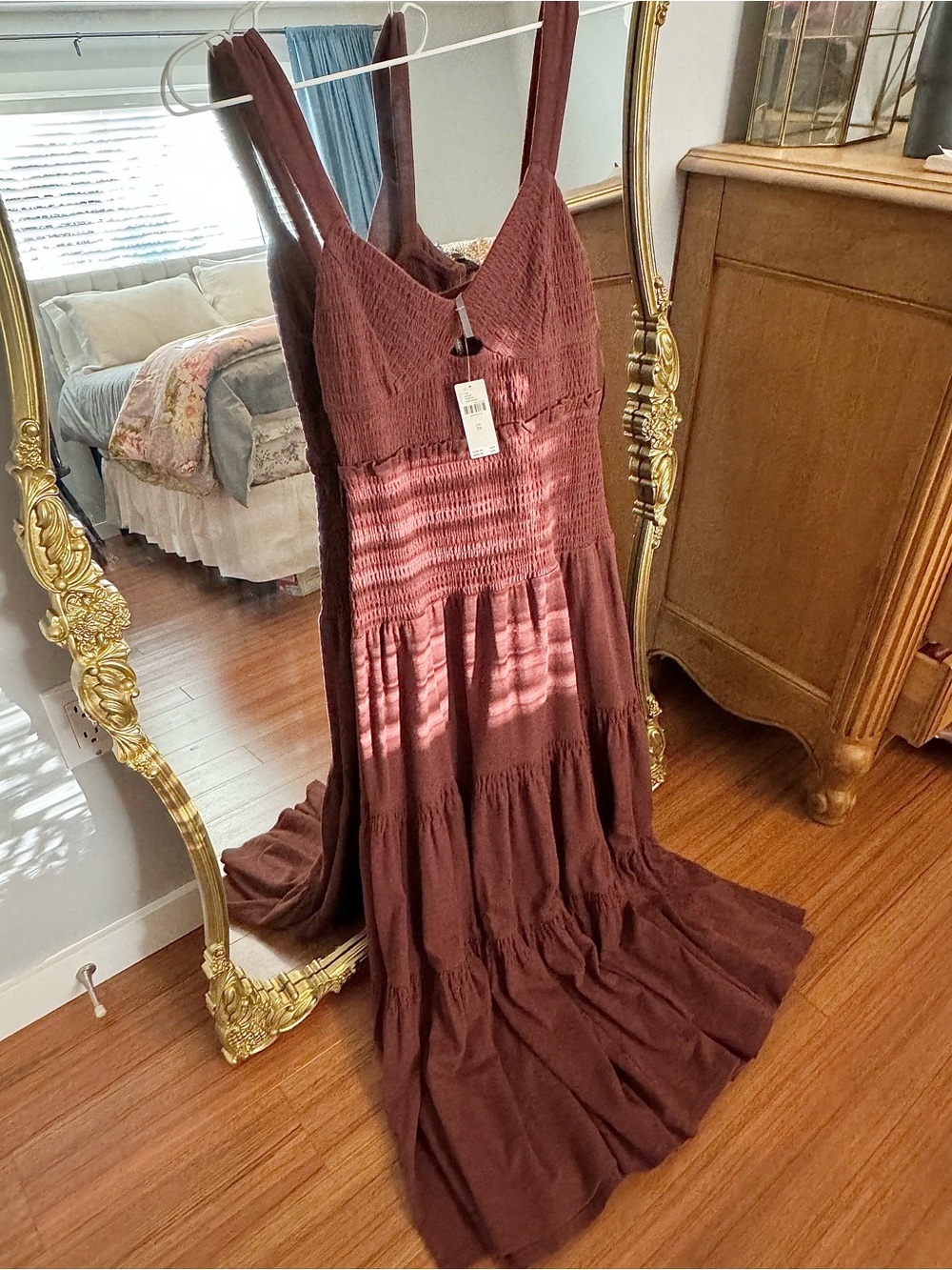 Anthropologie Ruched Tiered Maxi Dress